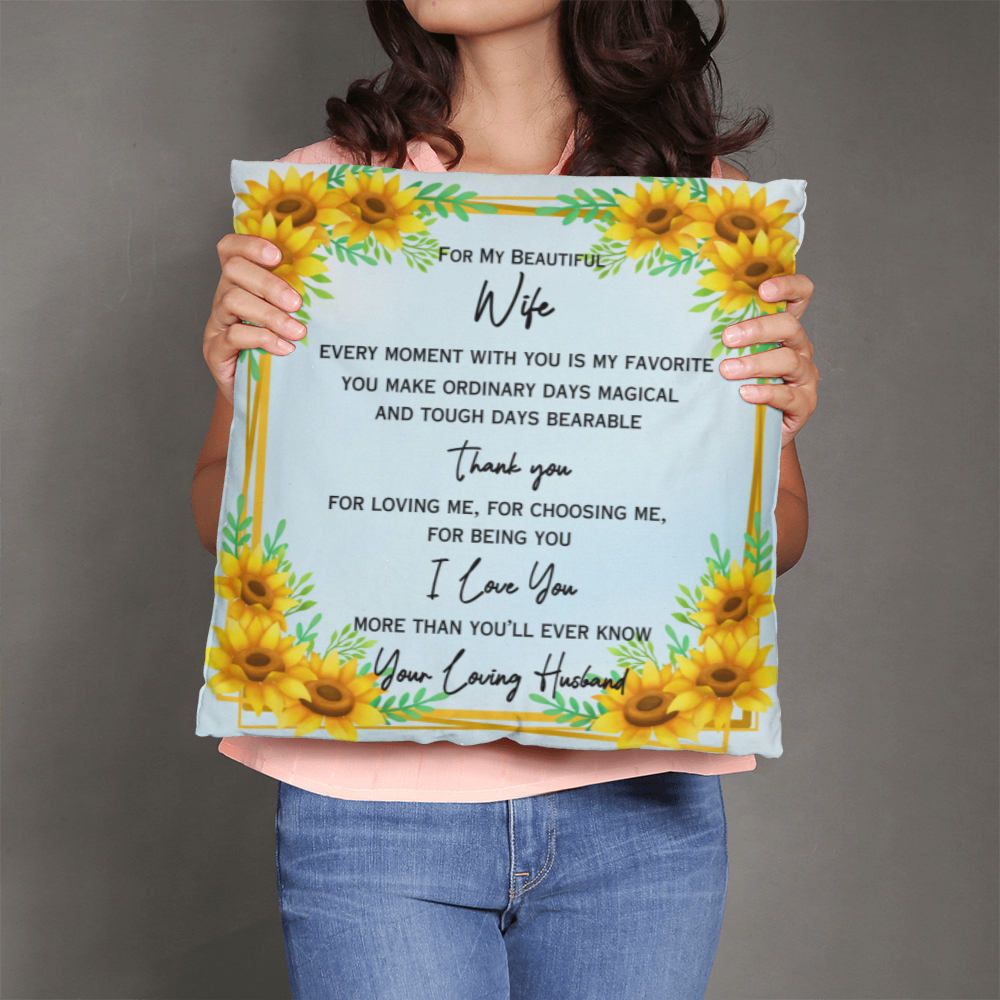 To My Beautiful Wife — Sunflower Love Pillow