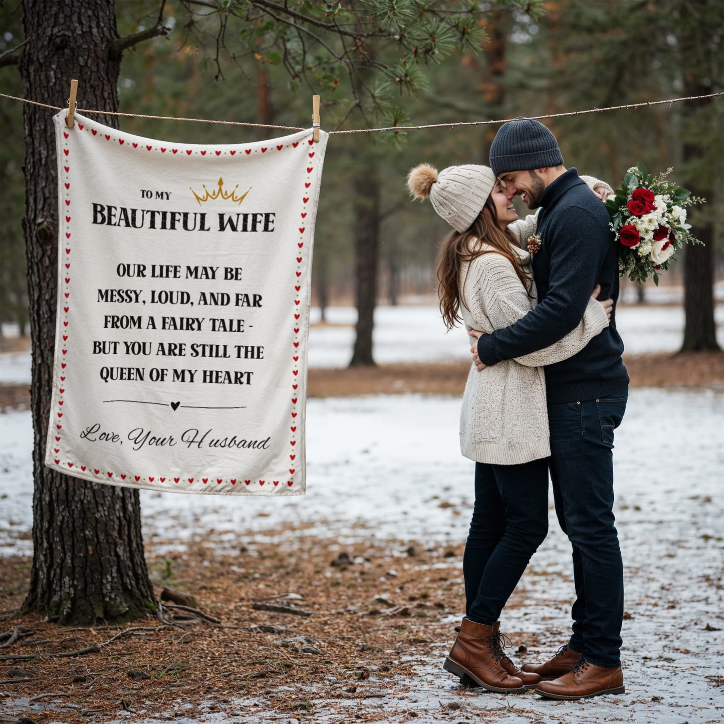 To My Beautiful Wife - Cozy “Queen of My Heart” Blanket