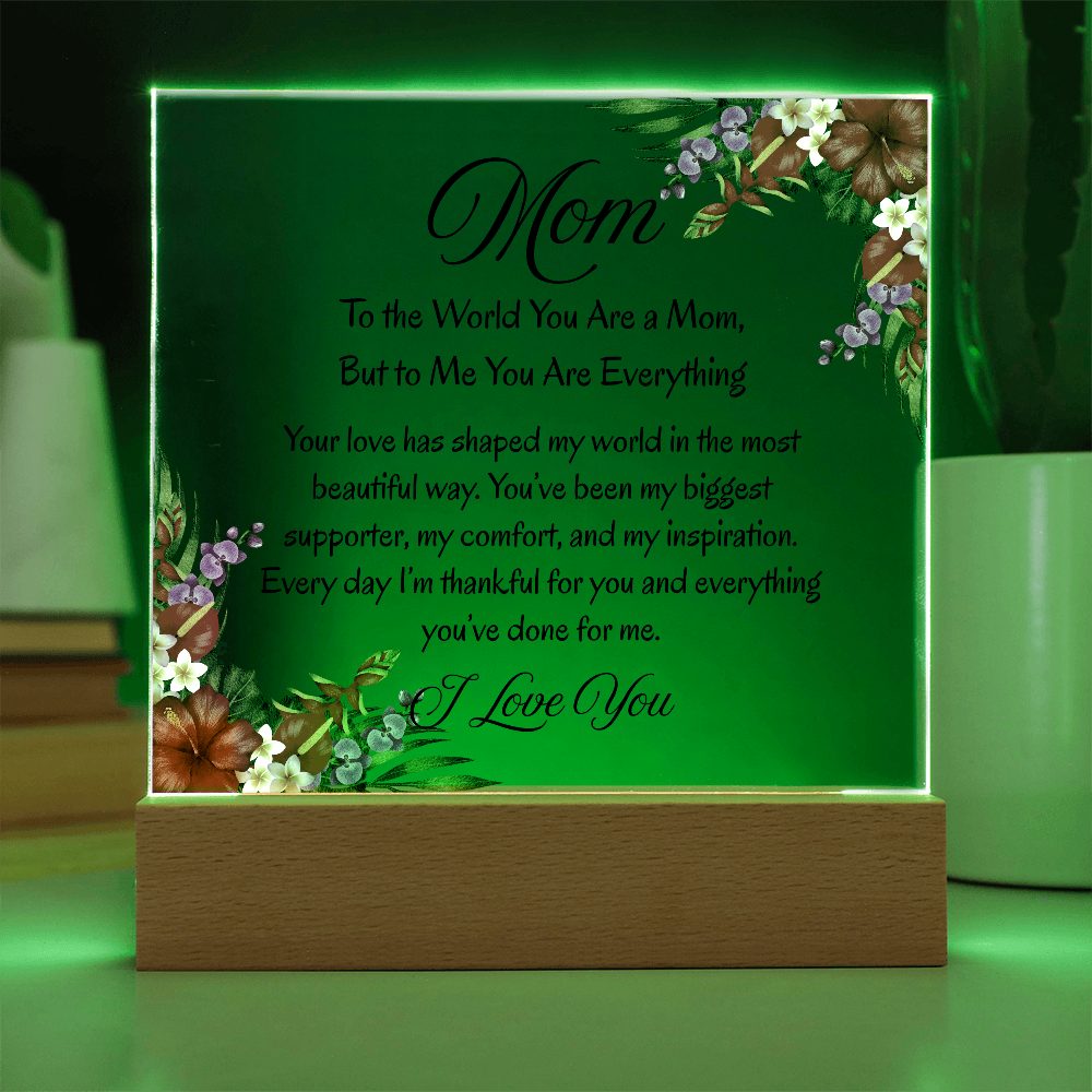 Mom, To the World You Are a Mom, But to Me You Are Everything – Floral Light Up Acrylic Plaque