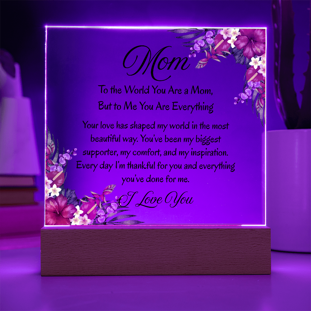 Mom, To the World You Are a Mom, But to Me You Are Everything – Floral Light Up Acrylic Plaque