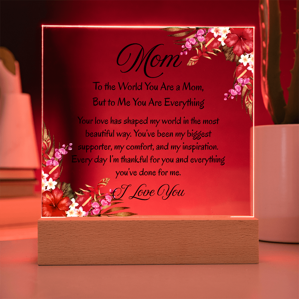 Mom, To the World You Are a Mom, But to Me You Are Everything – Floral Light Up Acrylic Plaque