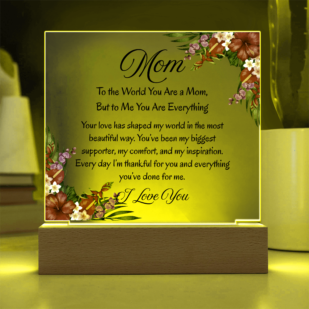Mom, To the World You Are a Mom, But to Me You Are Everything – Floral Light Up Acrylic Plaque