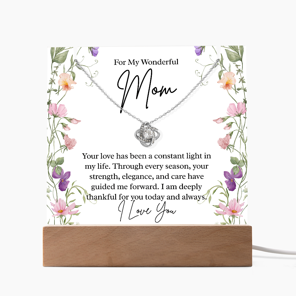 To My Wonderful Mom – Illuminated Acrylic Plaque & Love Knot Necklace Gift Set