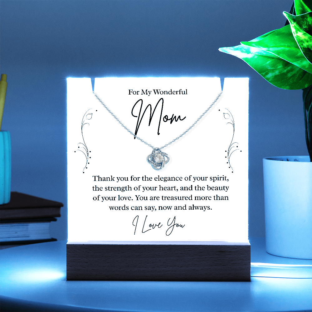 To My Wonderful Mom – Illuminated Acrylic Plaque & Necklace Gift Set - I Love You