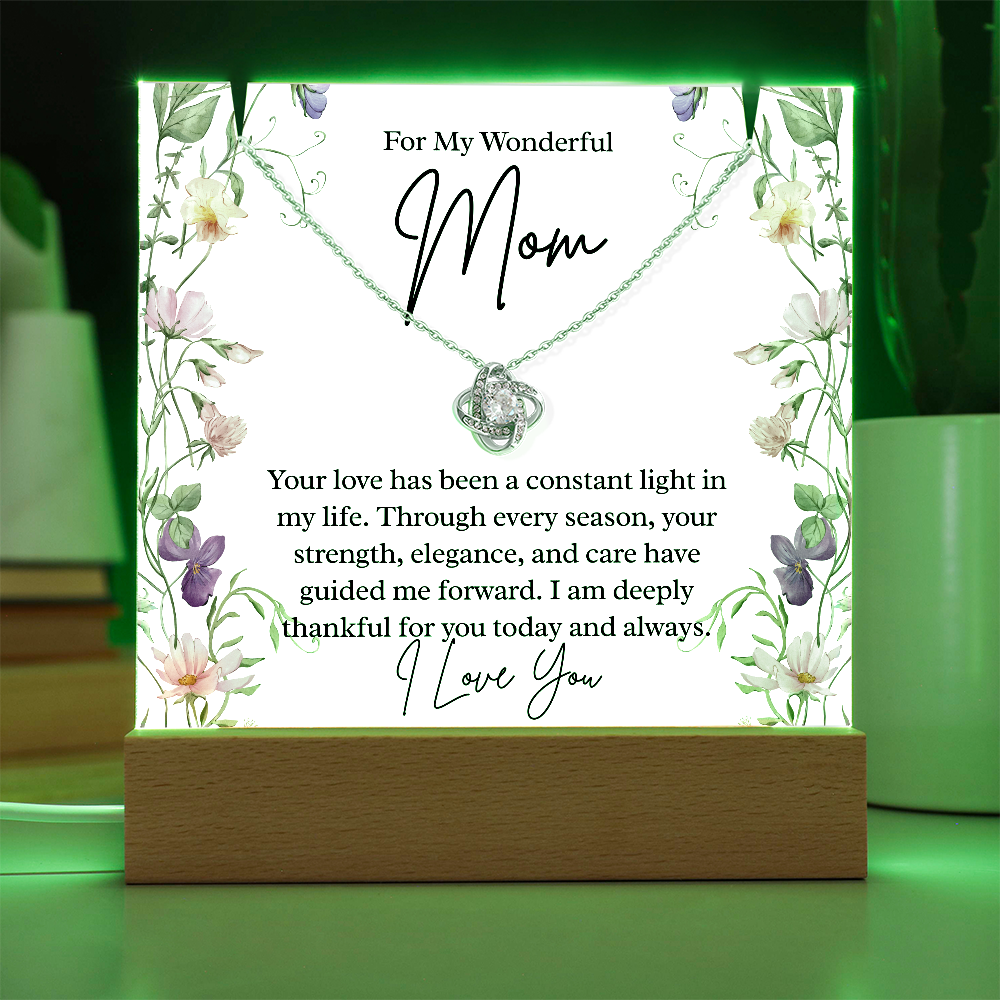 To My Wonderful Mom – Illuminated Acrylic Plaque & Love Knot Necklace Gift Set