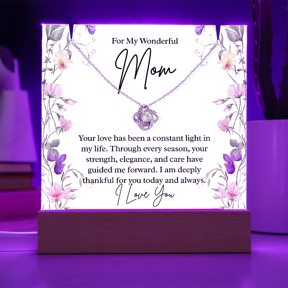 To My Wonderful Mom – Illuminated Acrylic Plaque & Love Knot Necklace Gift Set