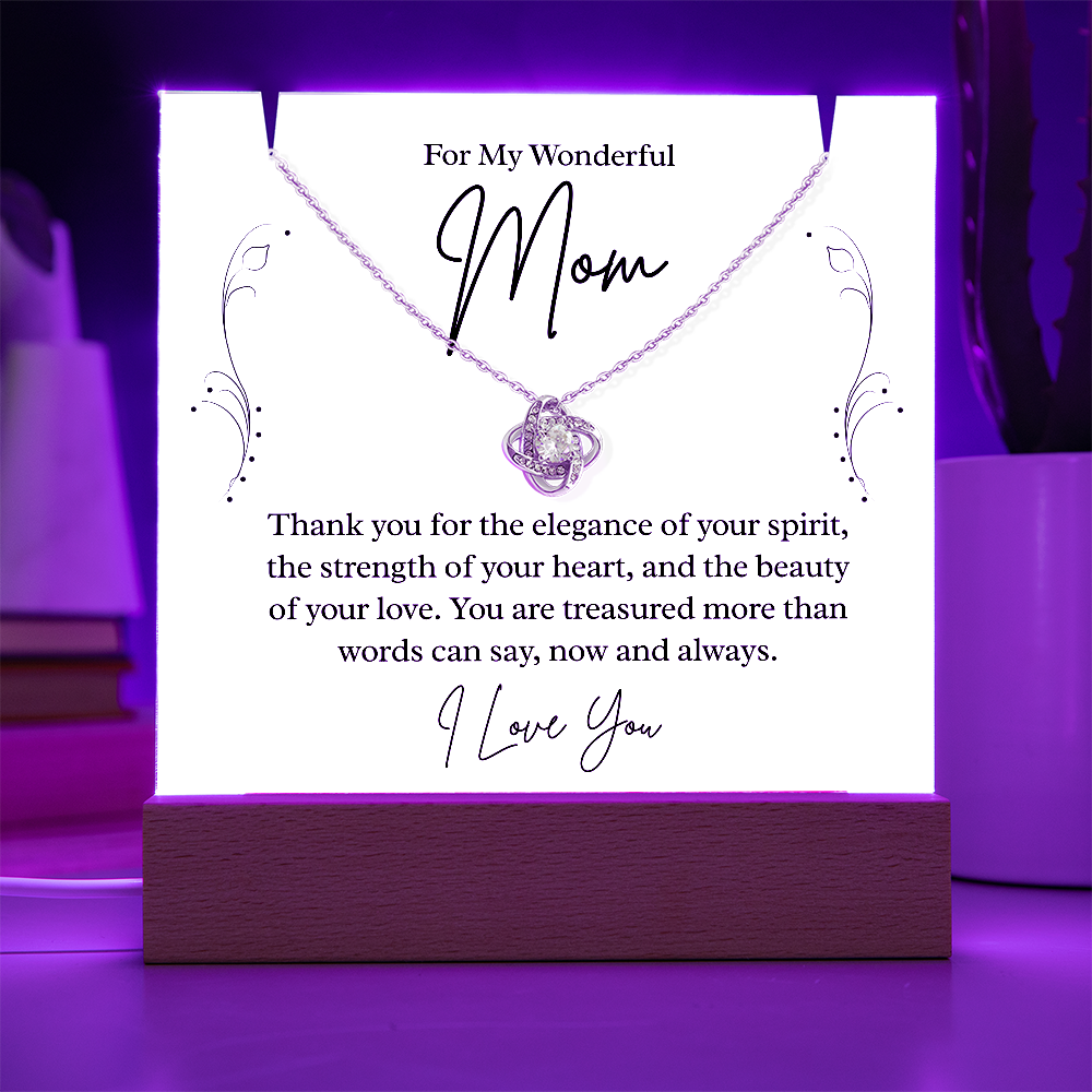 To My Wonderful Mom – Illuminated Acrylic Plaque & Necklace Gift Set - I Love You