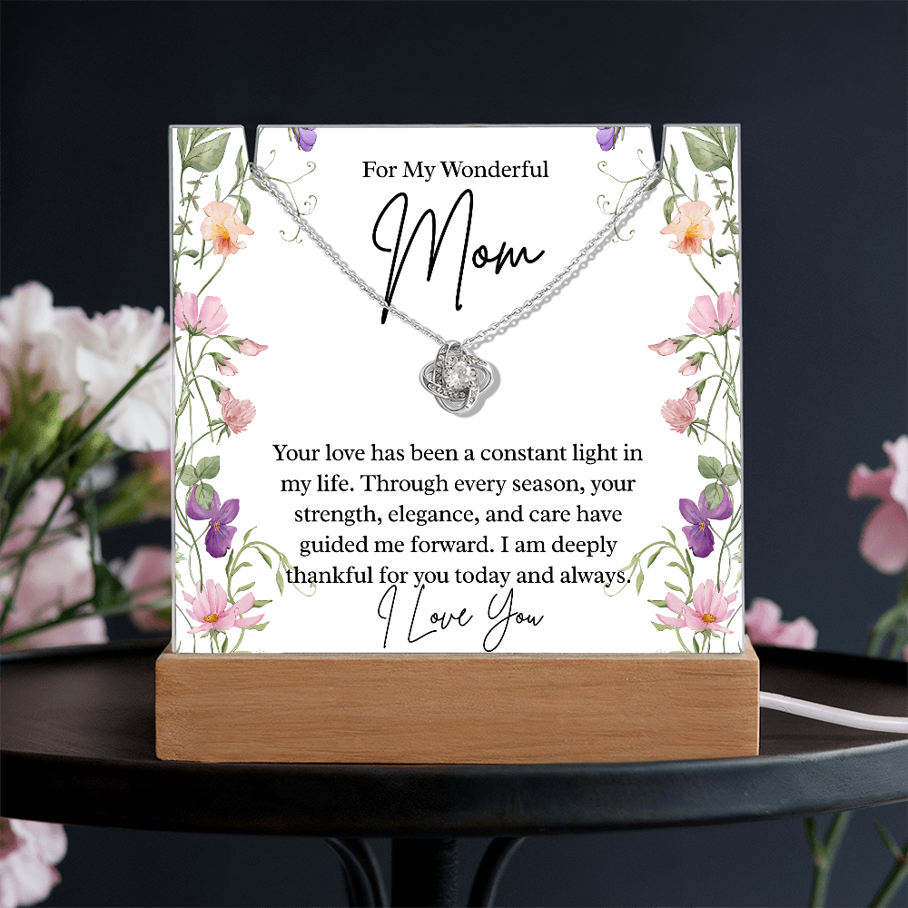To My Wonderful Mom – Illuminated Acrylic Plaque & Love Knot Necklace Gift Set
