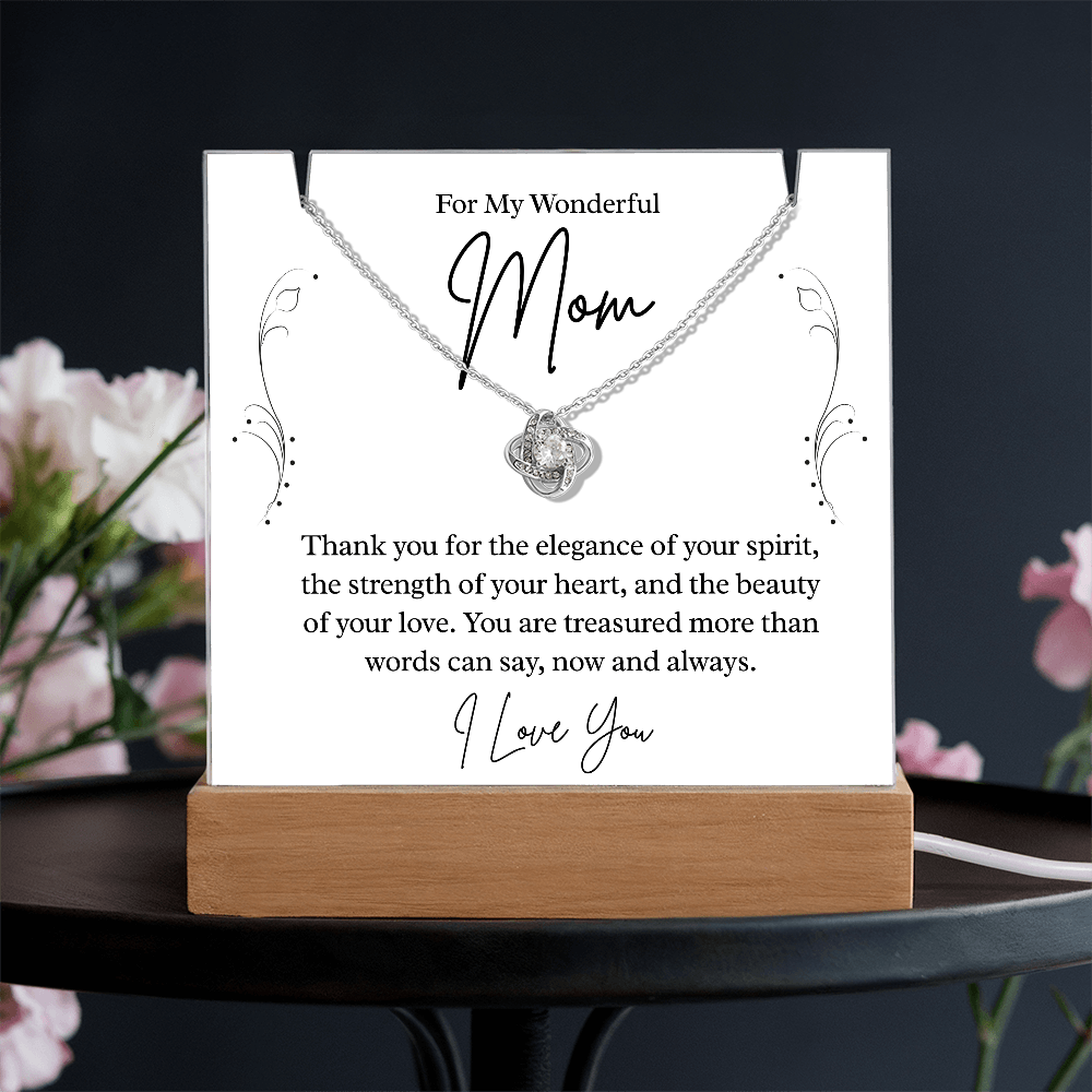 To My Wonderful Mom – Illuminated Acrylic Plaque & Necklace Gift Set - I Love You