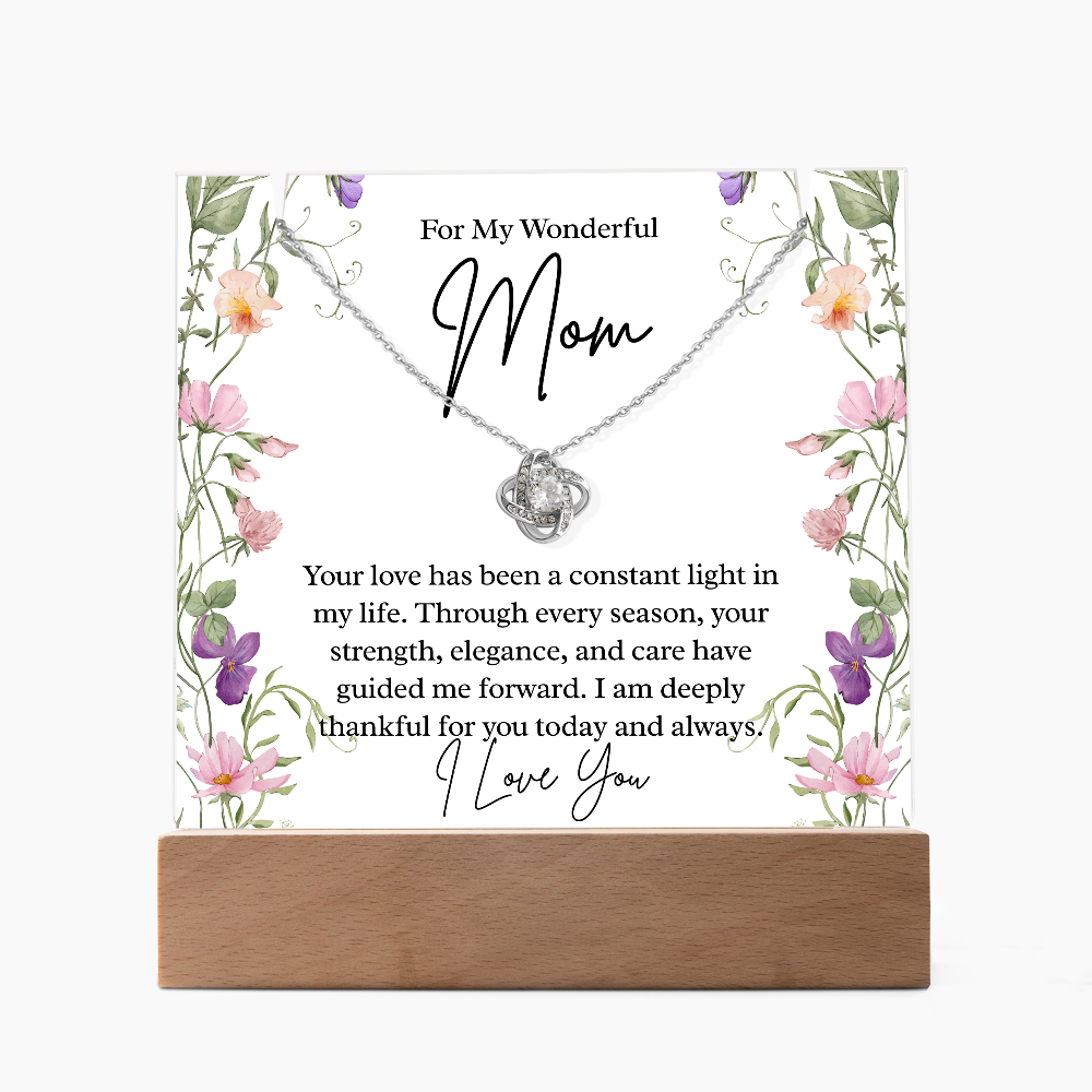 To My Wonderful Mom – Illuminated Acrylic Plaque & Love Knot Necklace Gift Set
