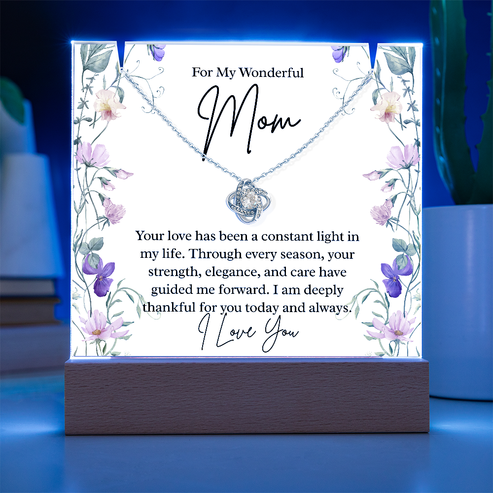 To My Wonderful Mom – Illuminated Acrylic Plaque & Love Knot Necklace Gift Set
