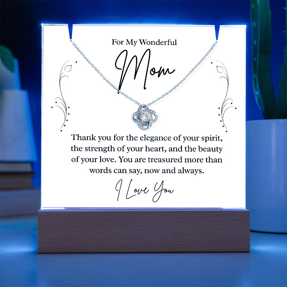 To My Wonderful Mom – Illuminated Acrylic Plaque & Necklace Gift Set - I Love You