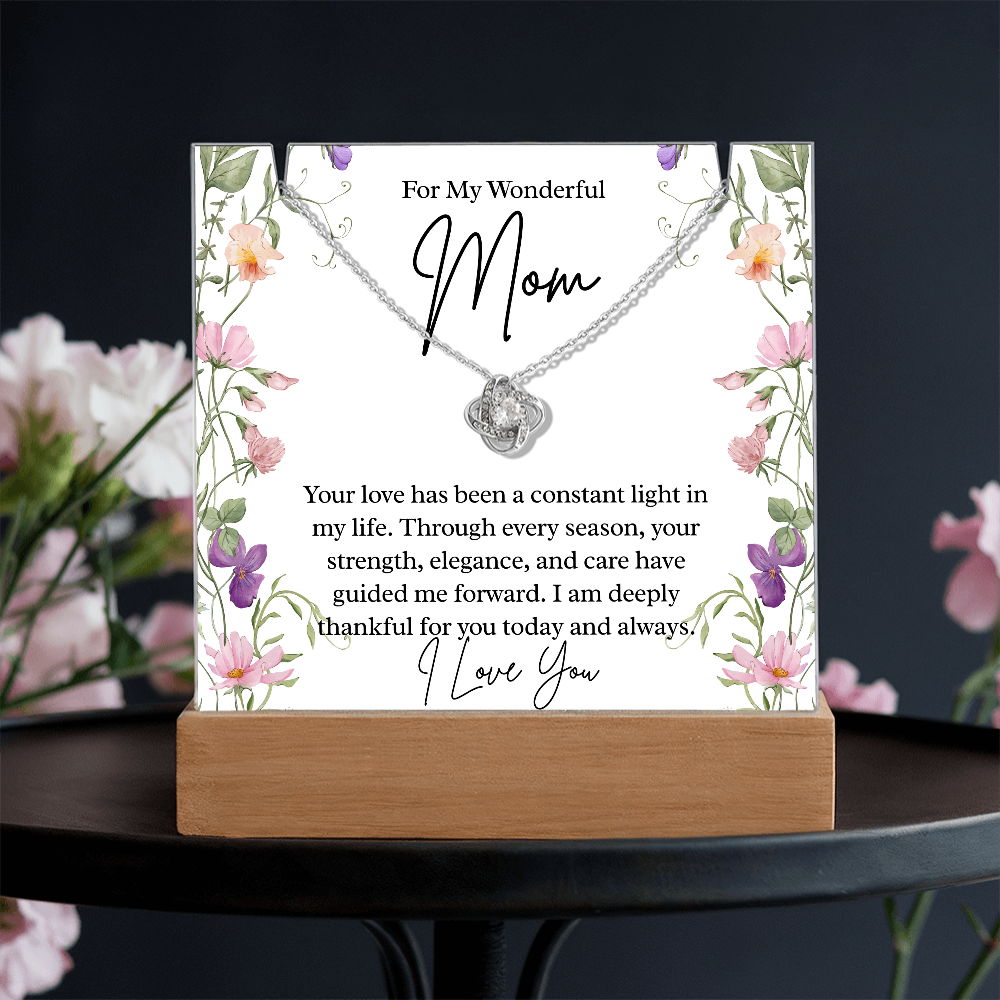 To My Wonderful Mom – Illuminated Acrylic Plaque & Love Knot Necklace Gift Set