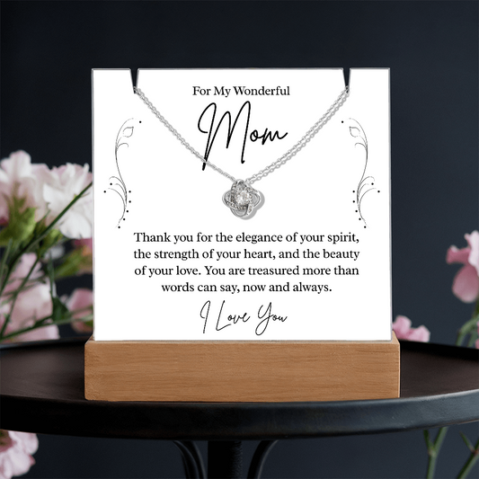 To My Wonderful Mom – Illuminated Acrylic Plaque & Necklace Gift Set - I Love You