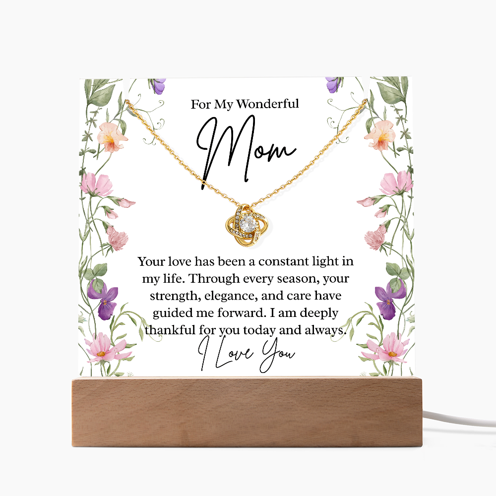 To My Wonderful Mom – Illuminated Acrylic Plaque & Love Knot Necklace Gift Set