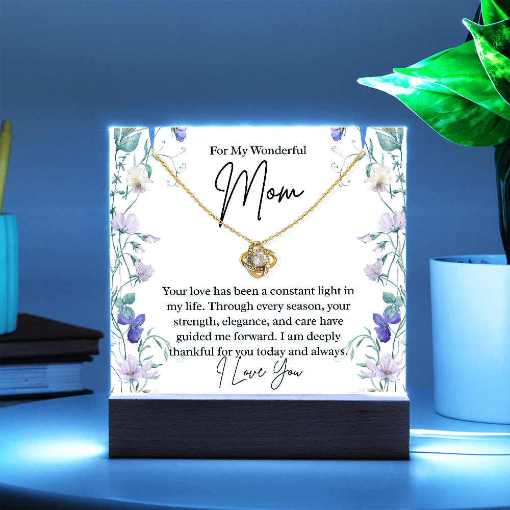 To My Wonderful Mom – Illuminated Acrylic Plaque & Love Knot Necklace Gift Set