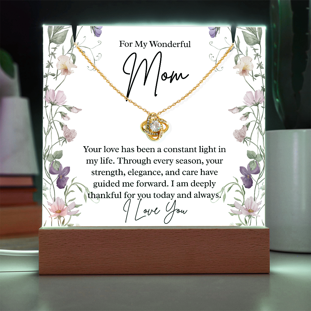 To My Wonderful Mom – Illuminated Acrylic Plaque & Love Knot Necklace Gift Set