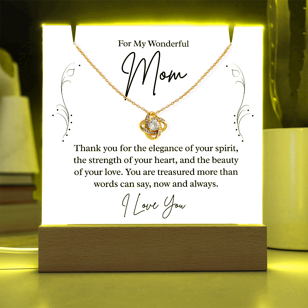 To My Wonderful Mom – Illuminated Acrylic Plaque & Necklace Gift Set - I Love You