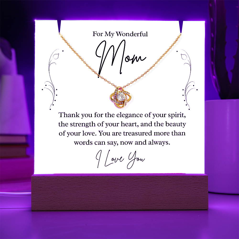 To My Wonderful Mom – Illuminated Acrylic Plaque & Necklace Gift Set - I Love You