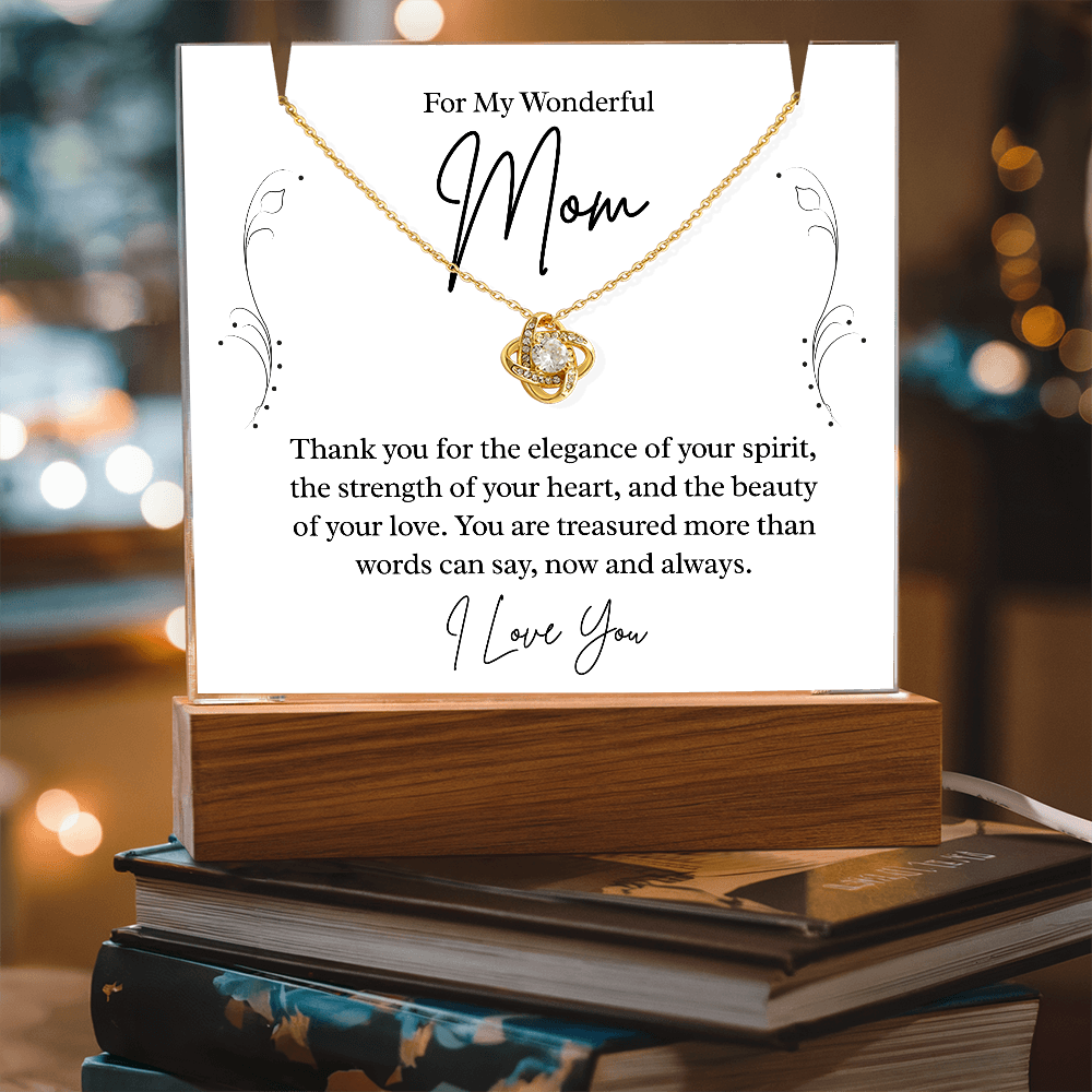 To My Wonderful Mom – Illuminated Acrylic Plaque & Necklace Gift Set - I Love You