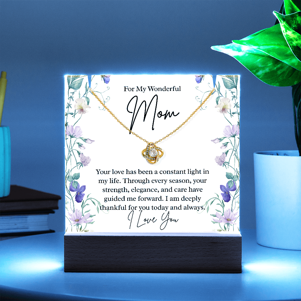 To My Wonderful Mom – Illuminated Acrylic Plaque & Love Knot Necklace Gift Set