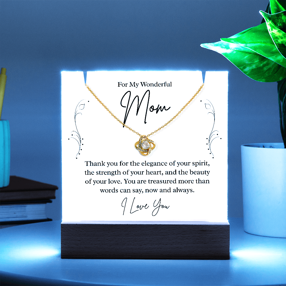 To My Wonderful Mom – Illuminated Acrylic Plaque & Necklace Gift Set - I Love You