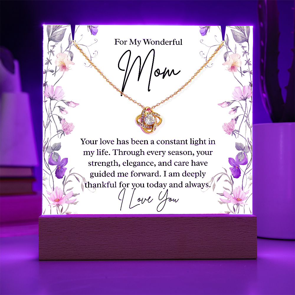 To My Wonderful Mom – Illuminated Acrylic Plaque & Love Knot Necklace Gift Set