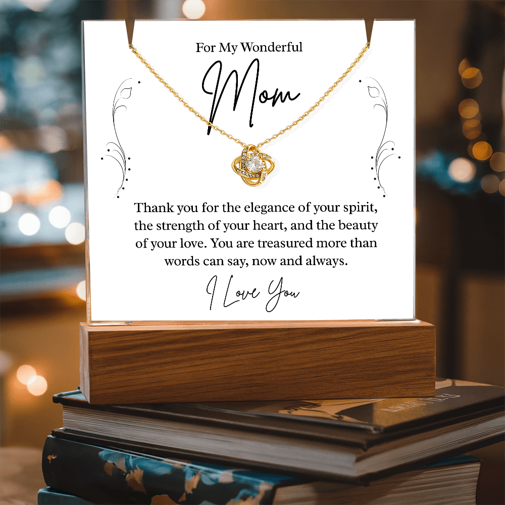 To My Wonderful Mom – Illuminated Acrylic Plaque & Necklace Gift Set - I Love You