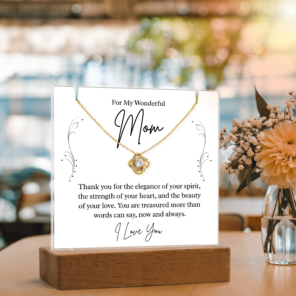 To My Wonderful Mom – Illuminated Acrylic Plaque & Necklace Gift Set - I Love You