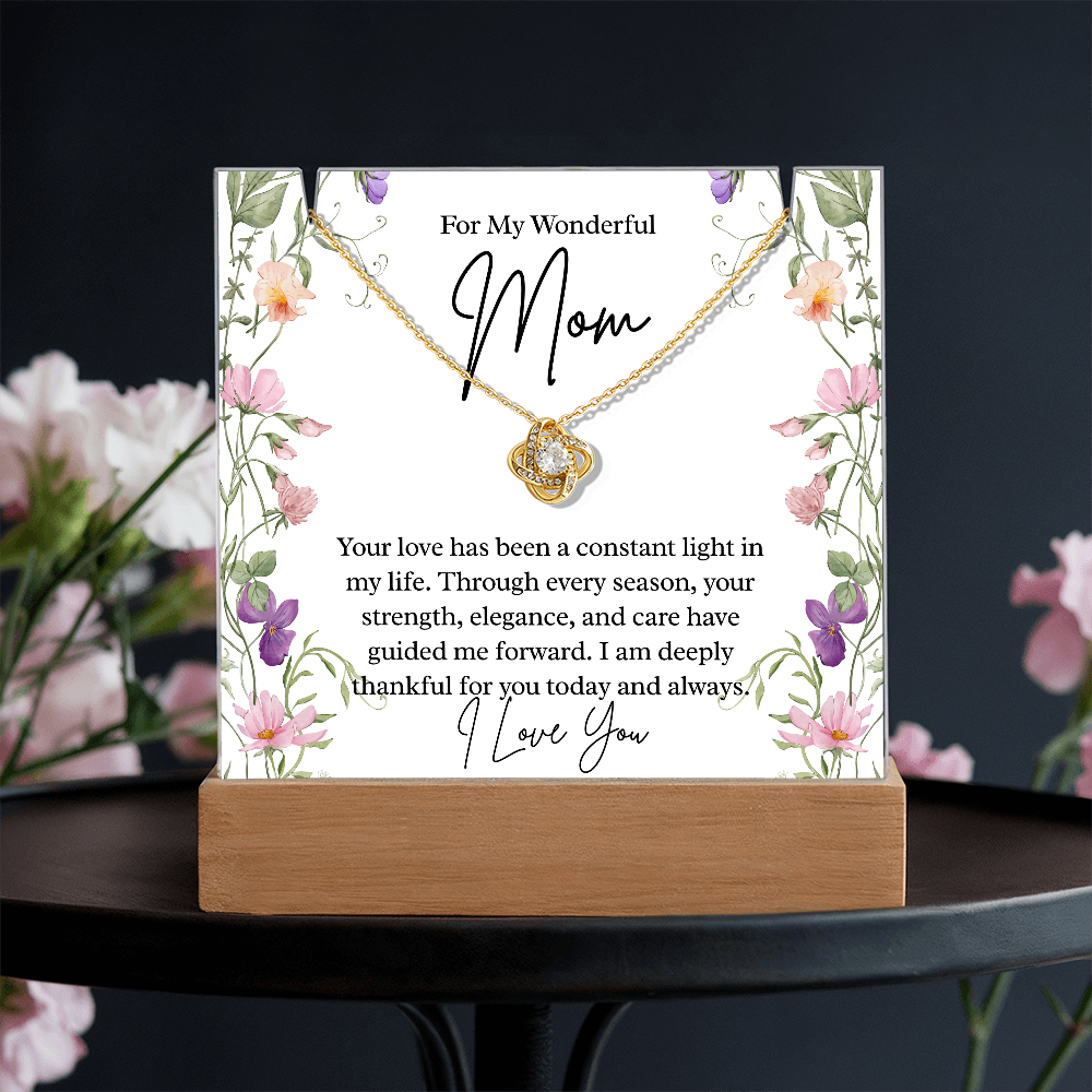 To My Wonderful Mom – Illuminated Acrylic Plaque & Love Knot Necklace Gift Set