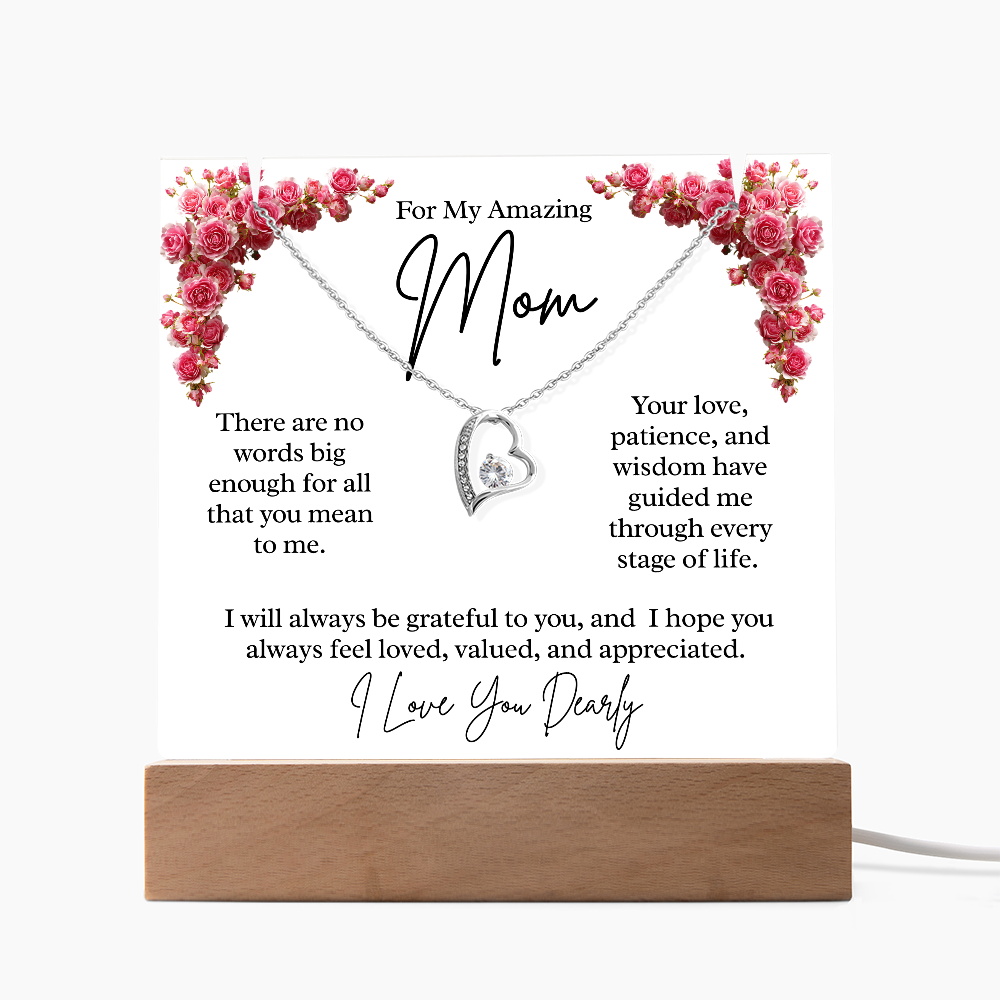 To My Amazing Mom – Illuminated Acrylic Plaque & Heart Necklace Gift Set