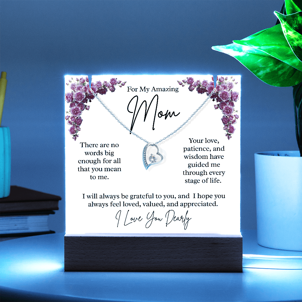 To My Amazing Mom – Illuminated Acrylic Plaque & Heart Necklace Gift Set