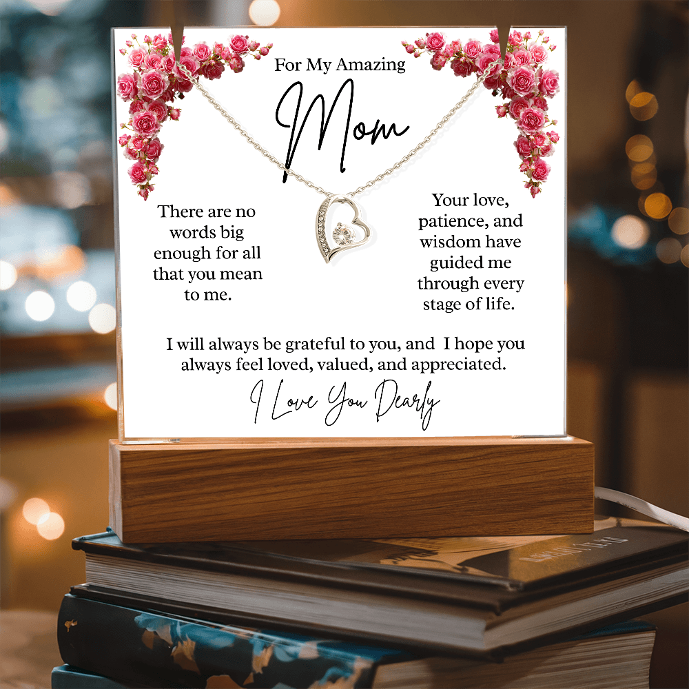 To My Amazing Mom – Illuminated Acrylic Plaque & Heart Necklace Gift Set