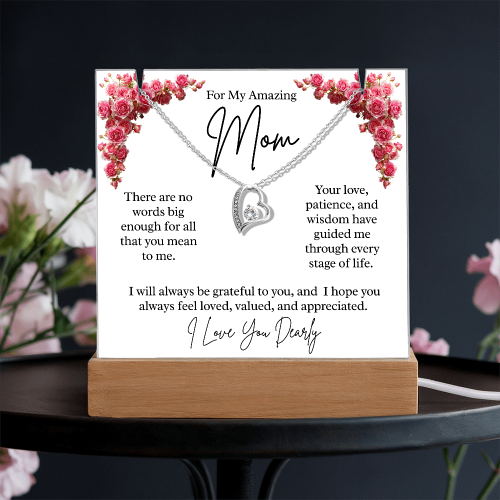 To My Amazing Mom – Illuminated Acrylic Plaque & Heart Necklace Gift Set