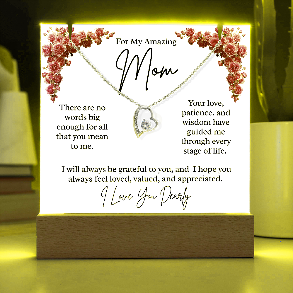 To My Amazing Mom – Illuminated Acrylic Plaque & Heart Necklace Gift Set