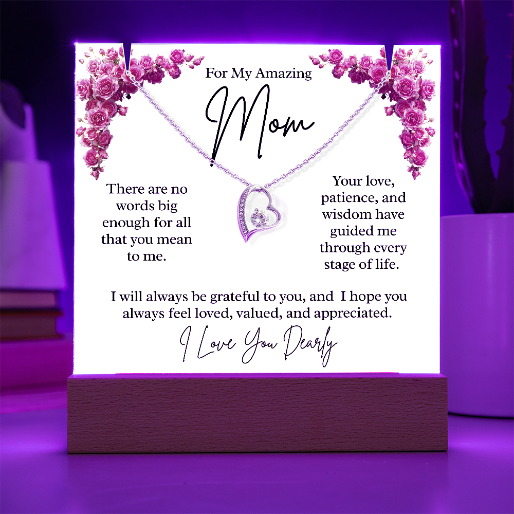 To My Amazing Mom – Illuminated Acrylic Plaque & Heart Necklace Gift Set