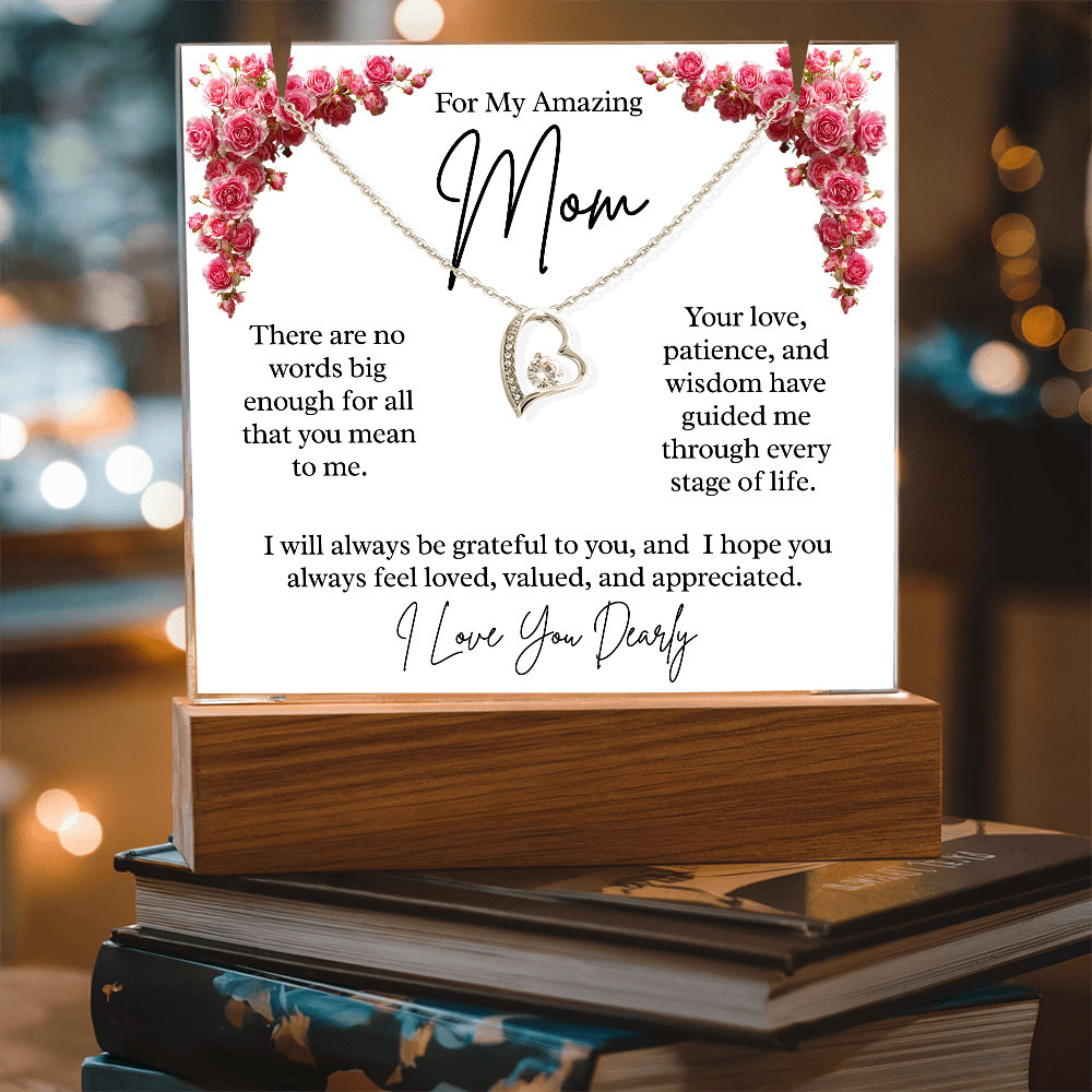 To My Amazing Mom – Illuminated Acrylic Plaque & Heart Necklace Gift Set