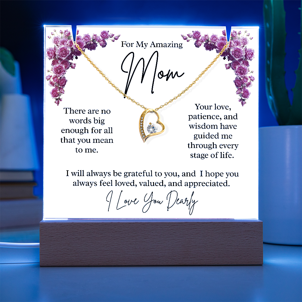 To My Amazing Mom – Illuminated Acrylic Plaque & Heart Necklace Gift Set