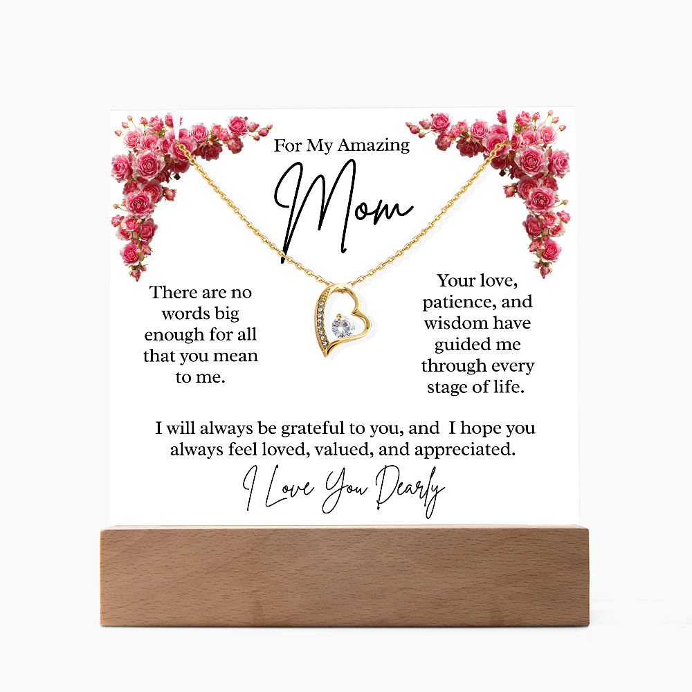 To My Amazing Mom – Illuminated Acrylic Plaque & Heart Necklace Gift Set