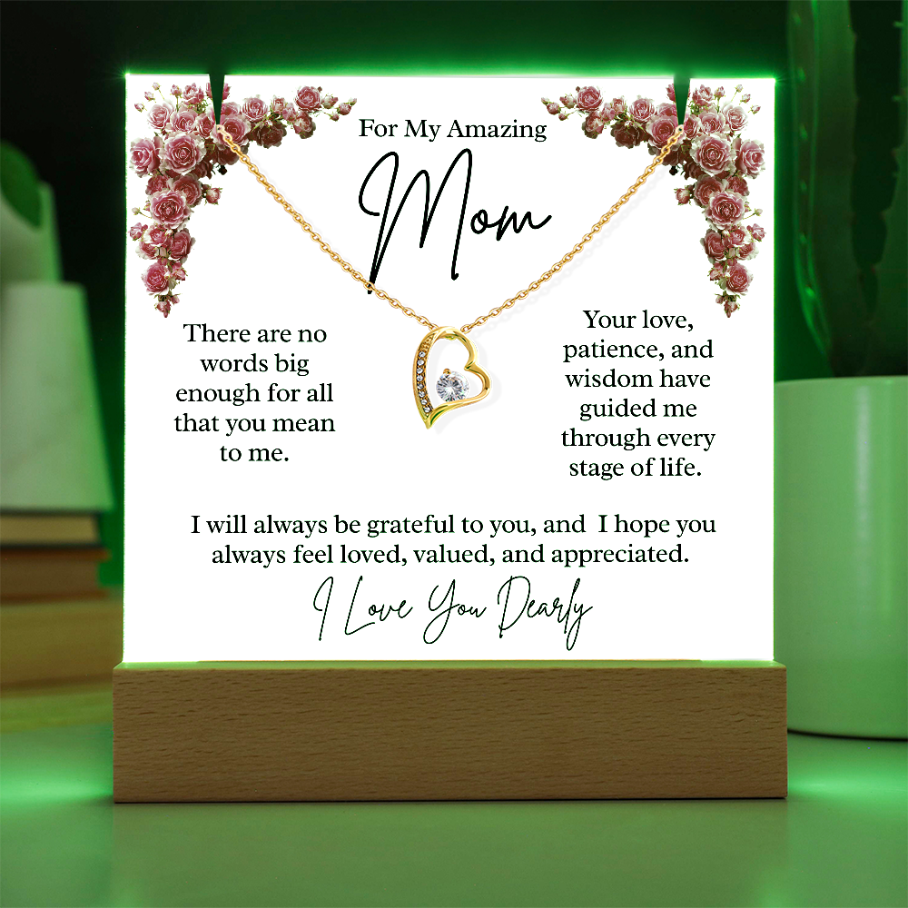 To My Amazing Mom – Illuminated Acrylic Plaque & Heart Necklace Gift Set