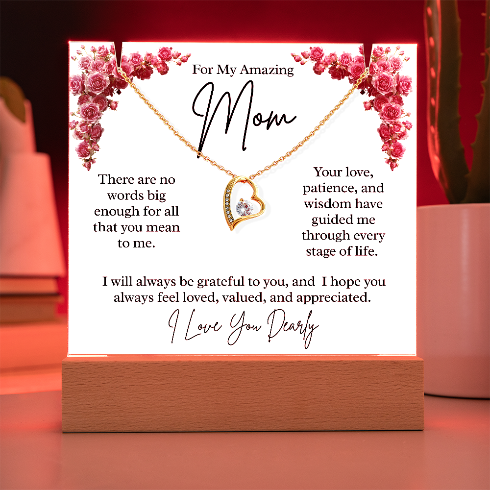 To My Amazing Mom – Illuminated Acrylic Plaque & Heart Necklace Gift Set
