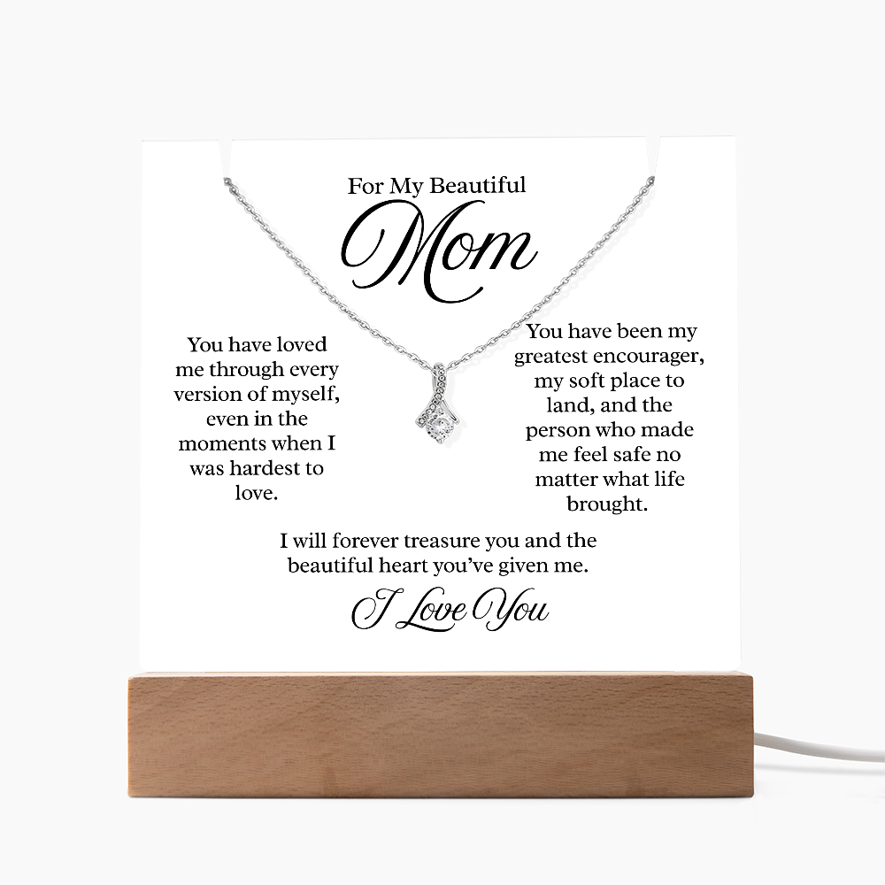 To My Beautiful Mom – Illuminated Acrylic Plaque & Necklace Gift Set