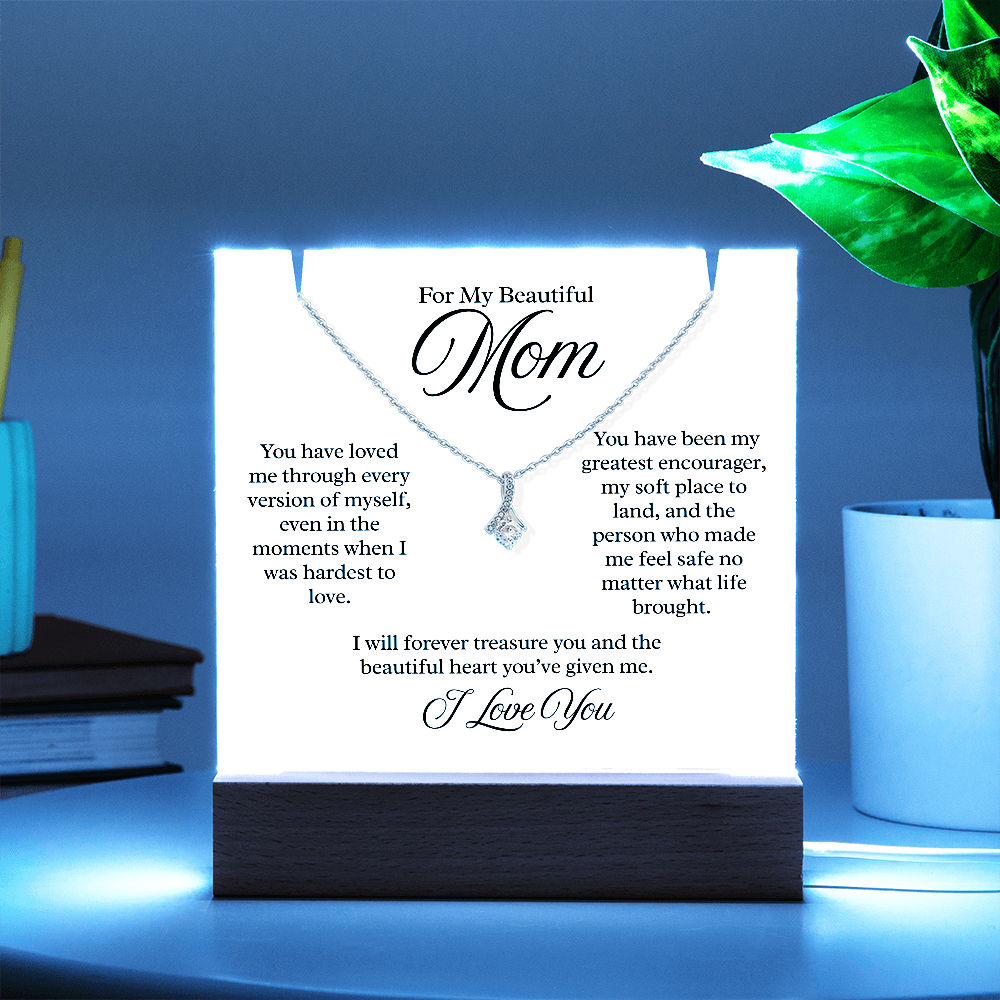 To My Beautiful Mom – Illuminated Acrylic Plaque & Necklace Gift Set