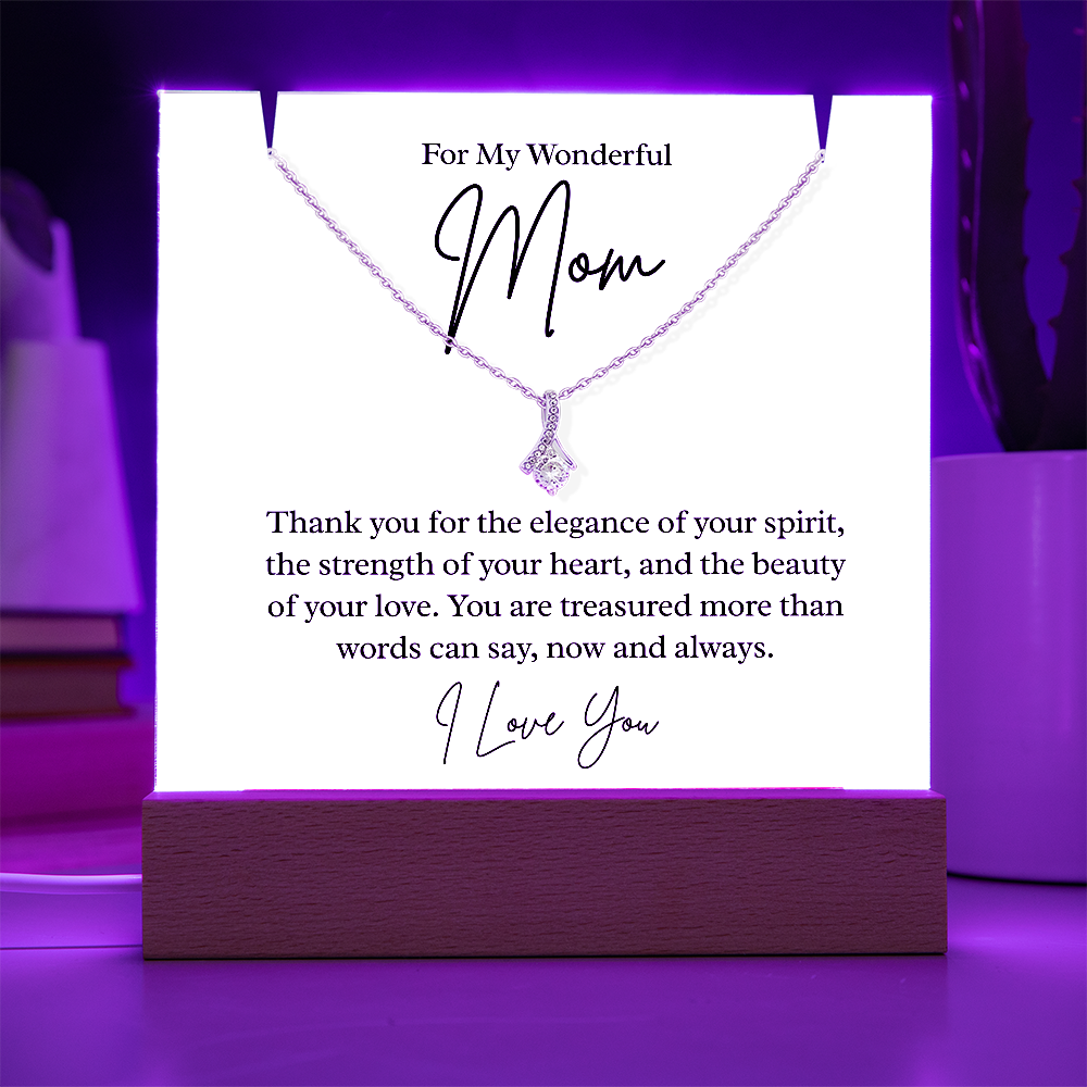 To My Beautiful Mom – Illuminated Acrylic Plaque & Necklace Gift Set - I Love You