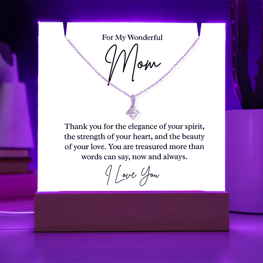 To My Beautiful Mom – Illuminated Acrylic Plaque & Necklace Gift Set - I Love You