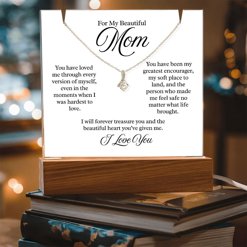 To My Beautiful Mom – Illuminated Acrylic Plaque & Necklace Gift Set