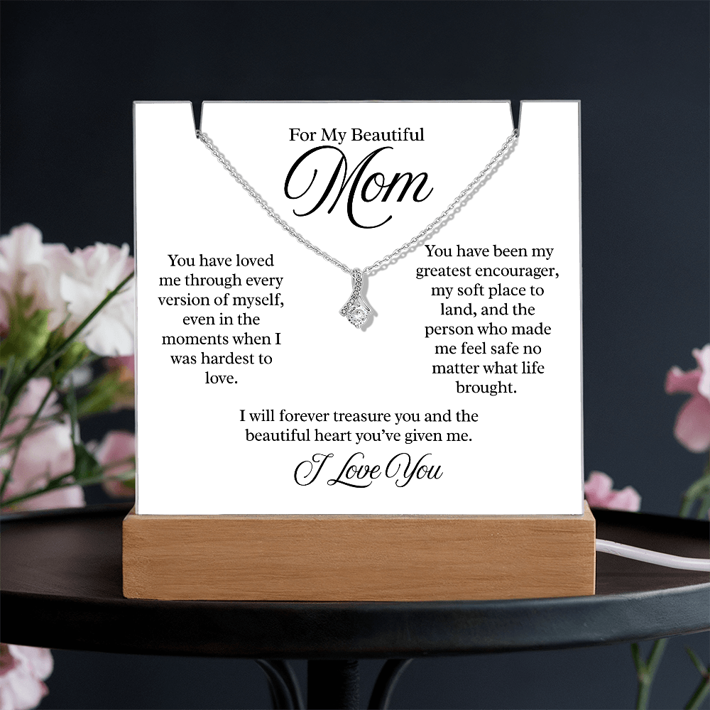 To My Beautiful Mom – Illuminated Acrylic Plaque & Necklace Gift Set