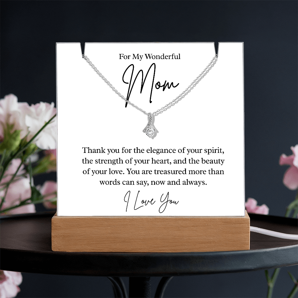 To My Beautiful Mom – Illuminated Acrylic Plaque & Necklace Gift Set - I Love You
