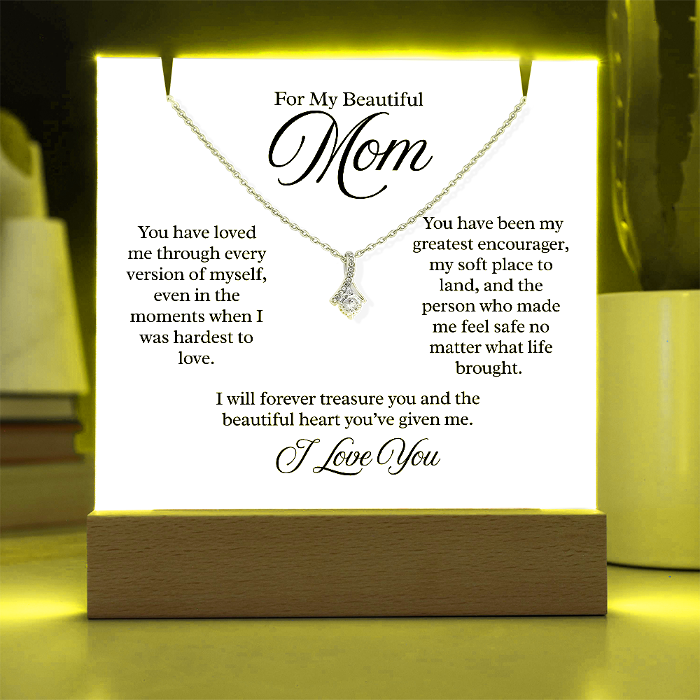 To My Beautiful Mom – Illuminated Acrylic Plaque & Necklace Gift Set