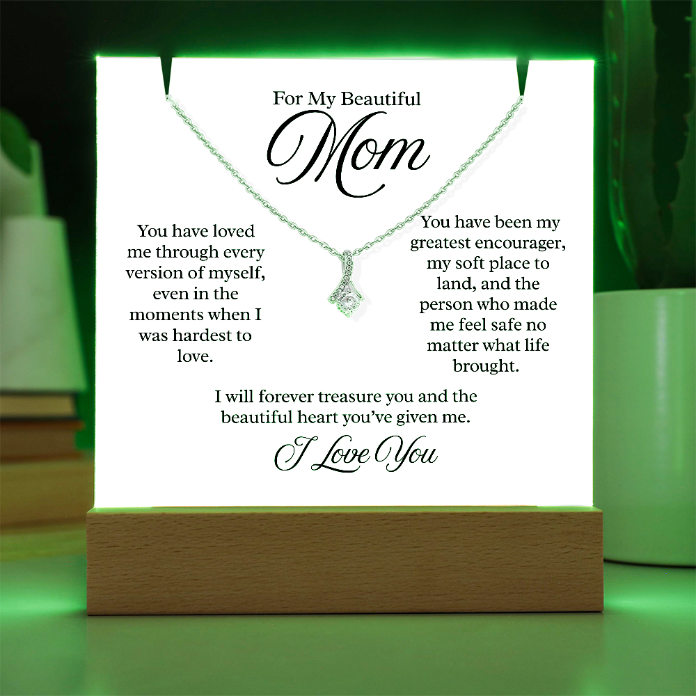 To My Beautiful Mom – Illuminated Acrylic Plaque & Necklace Gift Set